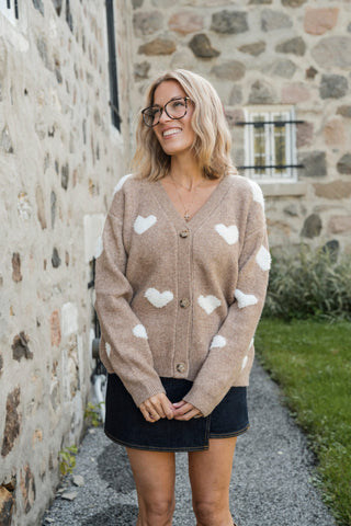 Cardigan à cœurs - doux moka