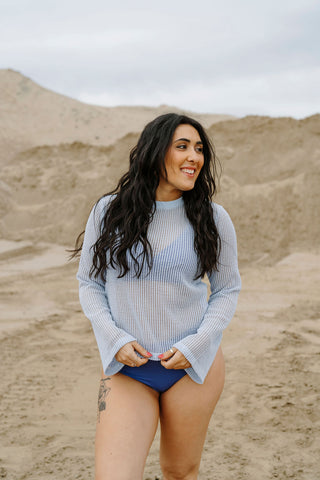 Chandail VANESSA en crochet - cristal bleu