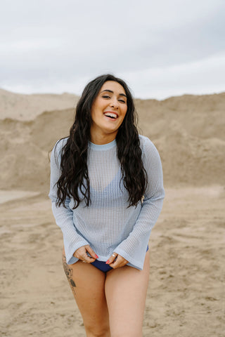 Chandail VANESSA en crochet - cristal bleu