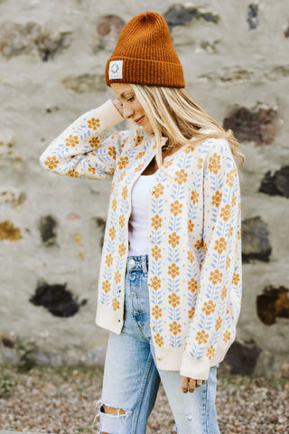 Cardigan à fleurs - beige & bleu