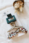 TRIO: 2 pinces & 1 chouchou d'automne - kaki & beige fleuri