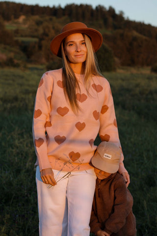 Chandail - coeur tricoté - vieux rose