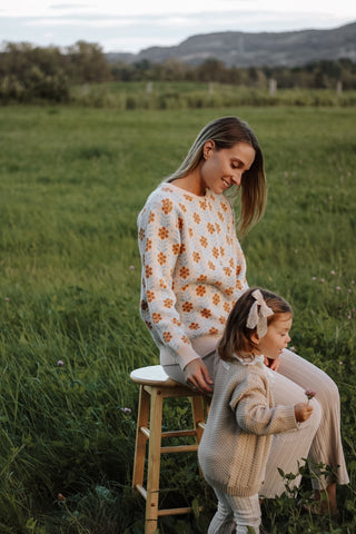 Cardigan à fleurs - beige & bleu