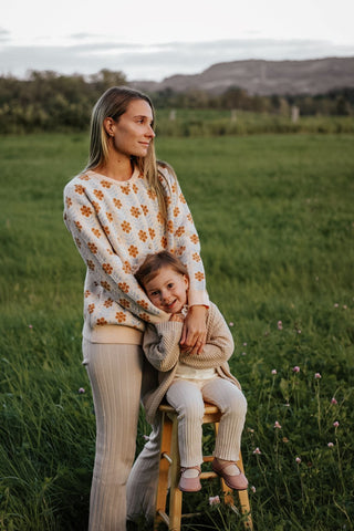 Cardigan à fleurs - beige & bleu