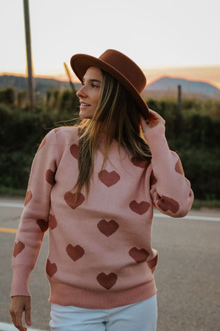 Chandail - coeur tricoté - vieux rose