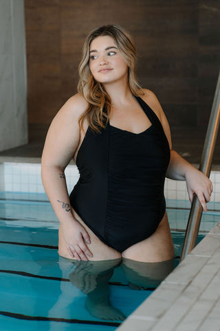 Maillot de bain une-pièce tour de cou - noir onyx