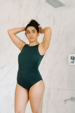 Maillot de bain une-pièce encolure haute - vert émeraude