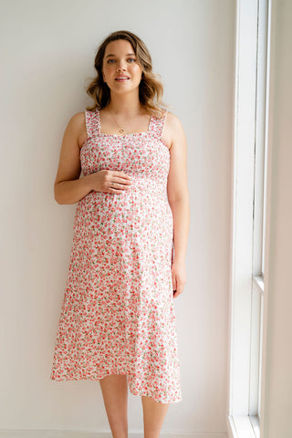 Robe MALIBU (midi à fleurs) - rose & blanche
