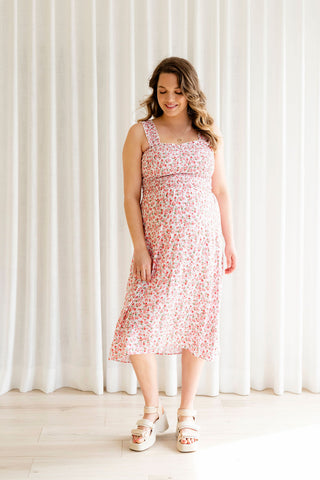 Robe MALIBU (midi à fleurs) - rose & blanche