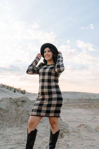 Robe NINA à carreaux - caramel & noir