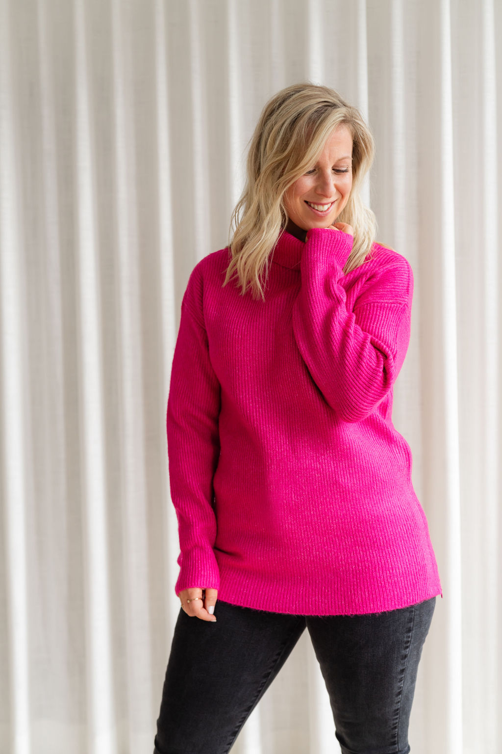 Pink rose turtleneck sweater best sale