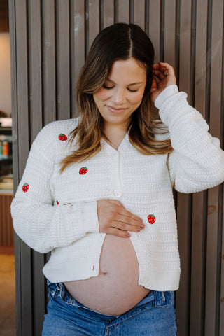 Cardigan fraise - blanc