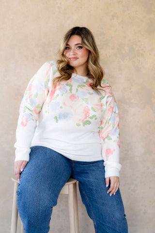 Chandail en lainage - pêche floral