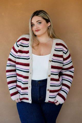 Cardigan à boutons - rayé multicolore