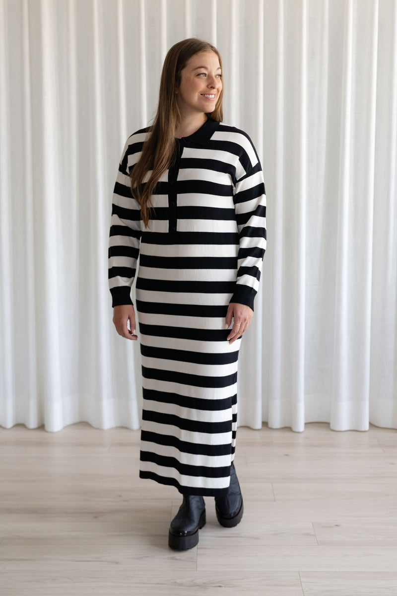 Robe longue POLO à rayures - noir & blanc