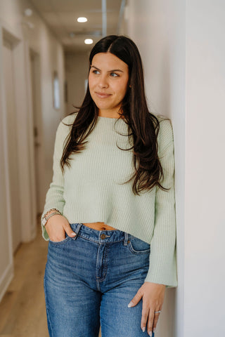 Tricot en laine ÉMILY - vert menthe