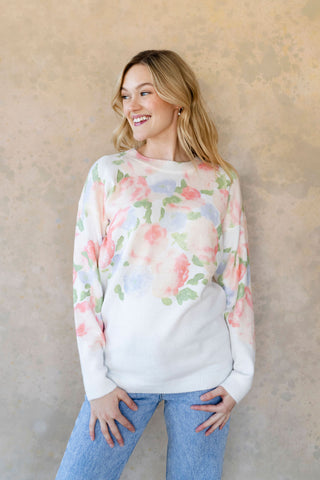 Chandail en lainage - pêche floral