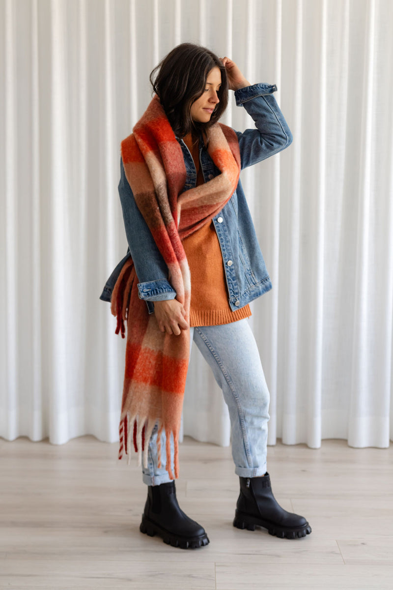 Foulard à carreaux -  orange sanguine