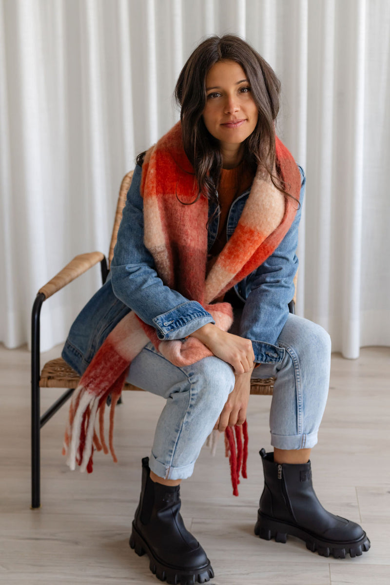 Foulard à carreaux -  orange sanguine