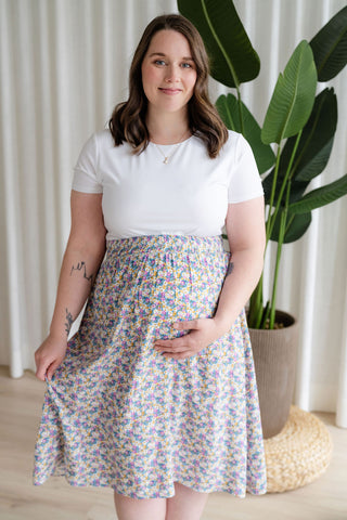 Jupe fleurie à taille élastique - combo pastel