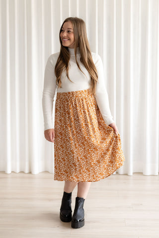 Jupe fleurie à taille élastique - butterscotch