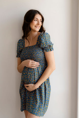 Robe COLETTE - bleu à fleurs jaune