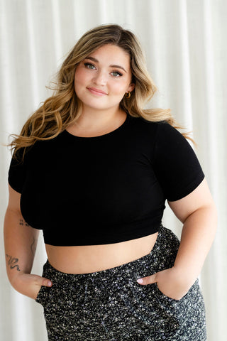 Crop top à manches courtes en bambou - noir