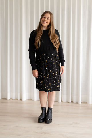 Robe MATHILDA - noir fleuri