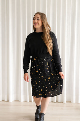 Robe MATHILDA - noir fleuri