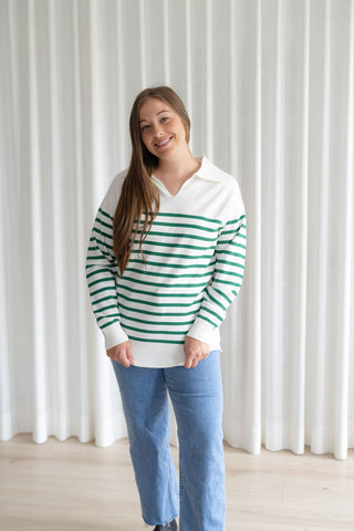 Chandail MICHELLE - rayures blanc & vert