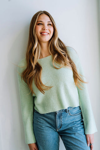 Tricot en laine ÉMILY - vert menthe