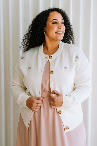 Cardigan MARTINE à col rond - fleur broderie