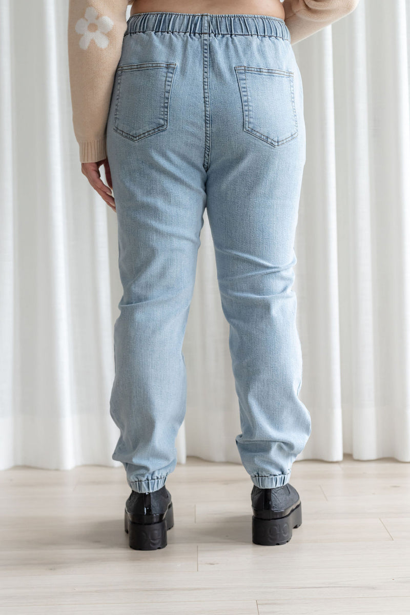 Jeans à taille élastique - bleu pâle