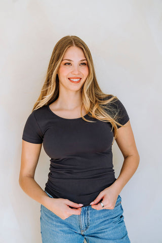 T-shirt long en bambou - anthracite