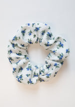Chouchou pointelle - fleuri bleu