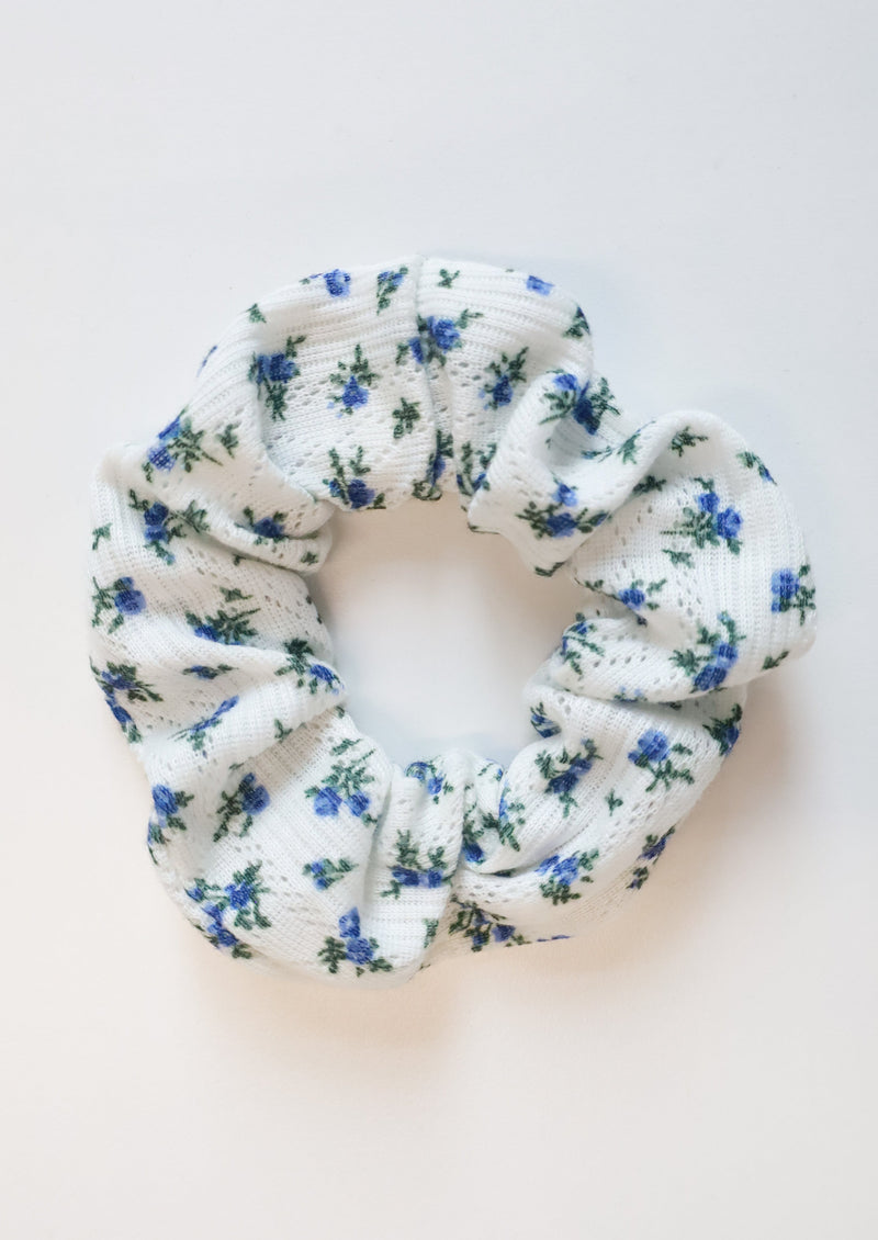 Chouchou pointelle - fleuri bleu