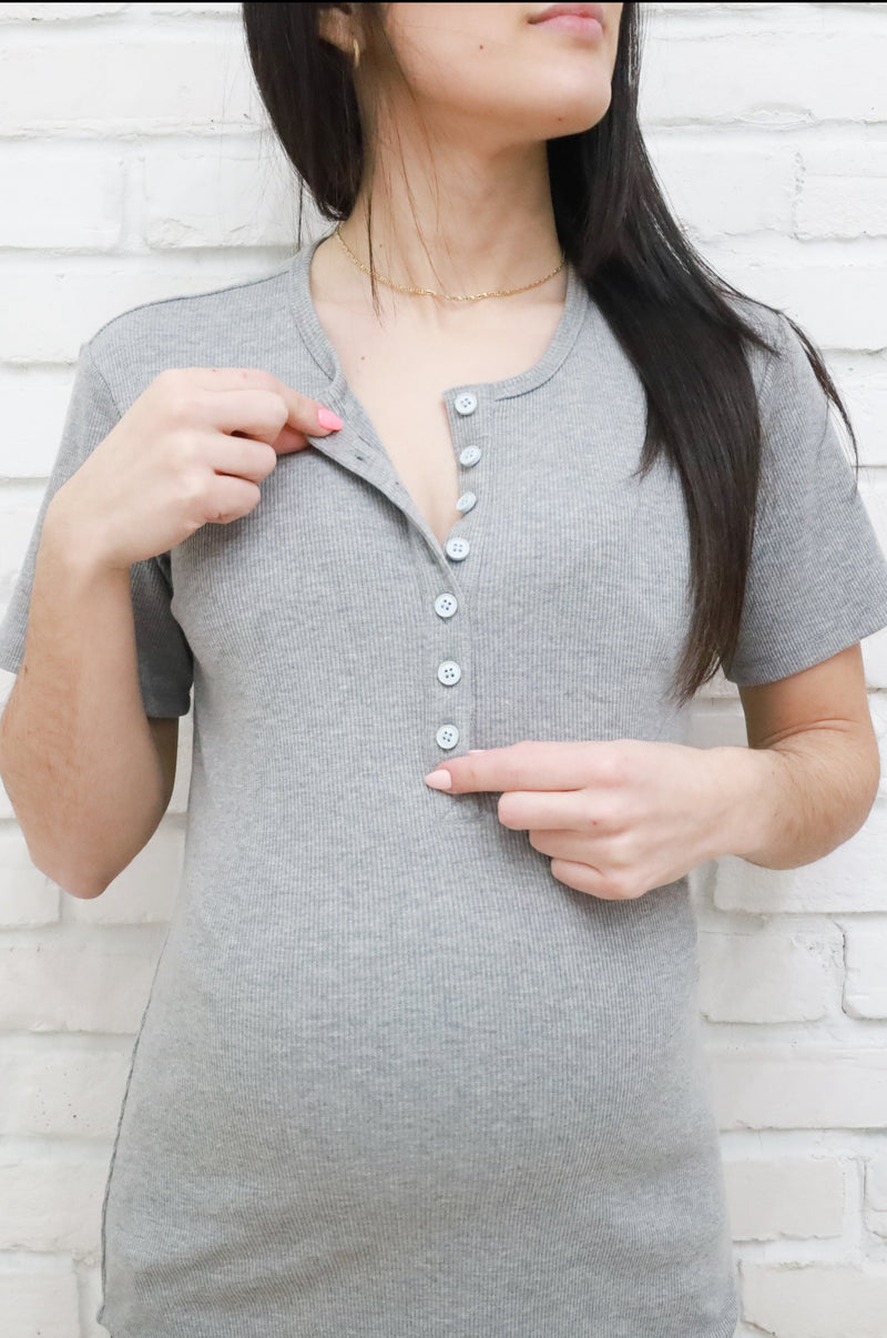 LÉGERS DÉFAUTS - T-shirt TALIA à boutons - gris pâle mix