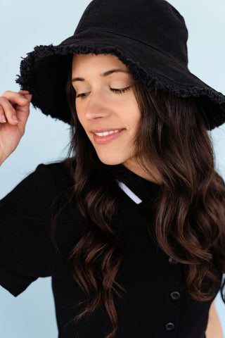 Bucket Hat à franges - noir