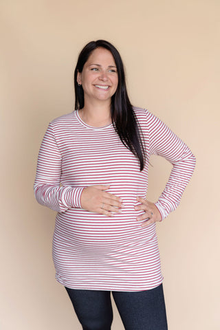 Chandail Béatrice - rayures beige & framboise