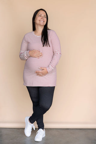 Chandail Béatrice - rayures beige & framboise