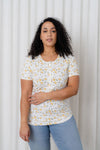 T-shirt à boutons fluide - fleuri brun & jaune