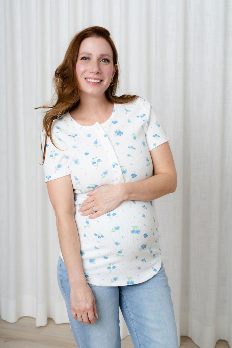 T-shirt TALIA à boutons - fleuri bleu poudre