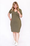Robe INTRIGUE COL V - vert kaki
