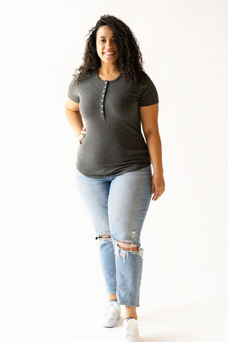 T-shirt TALIA à boutons - gris foncé