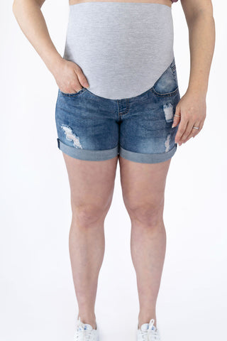 Shorts délavés avec trous - denim