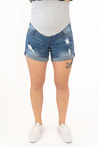Shorts délavés avec trous - denim