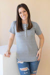 LÉGERS DÉFAUTS - T-shirt TALIA à boutons - gris pâle mix