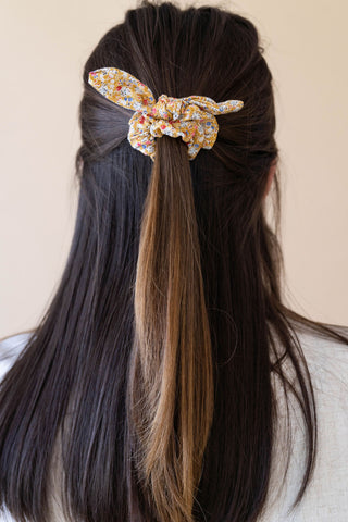 Chouchou à boucle fleuri - jaune